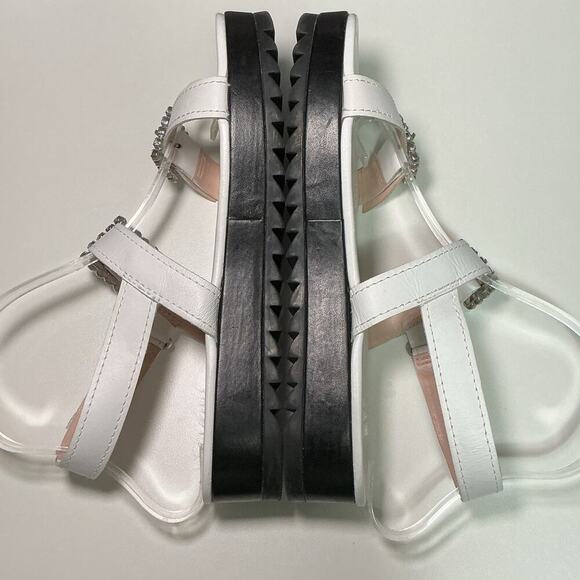 Schutz Ruth Embellished Leather Flatform Slingback Sandals White Crystal 7.5 - Picture 9 of 15